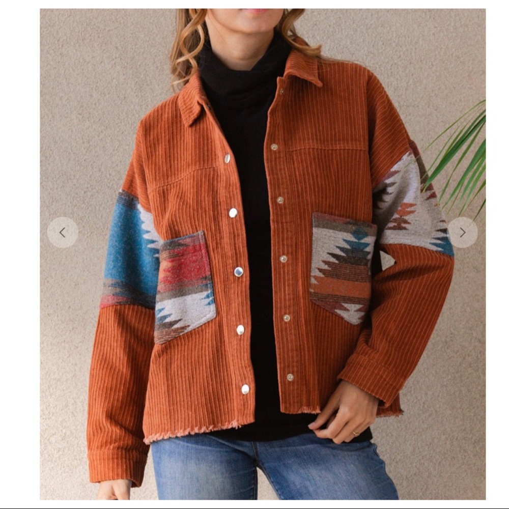 19 Boho Style Most Fabulous Boho Chic Aztec Contrast Corduroy Jacket - Picture 2 of 5